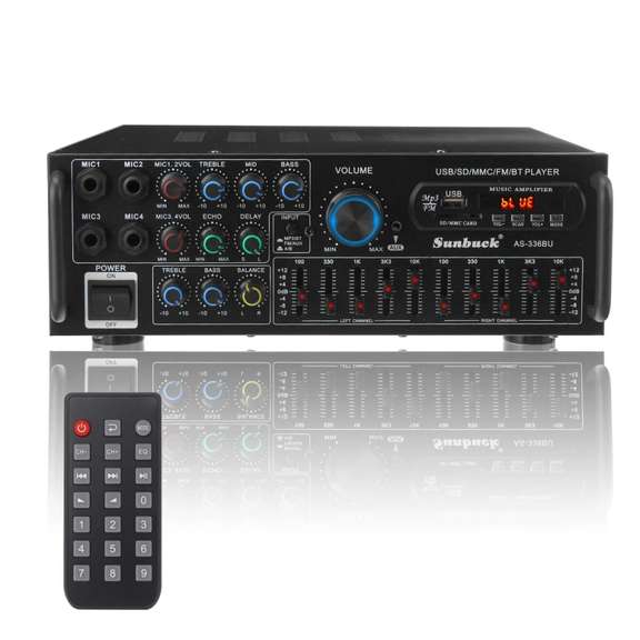 12V 2000W 4 Way Microphone Input Amplifier Audio Stereo