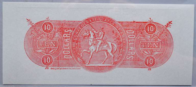$10  Confederate Proposed Proof Note PCGS Superb Gem New 67 PPQ.