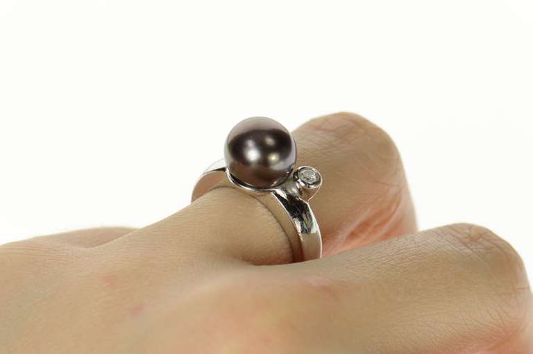 18K White Gold Tahitian Pearl Diamond Accent Statement Ring
