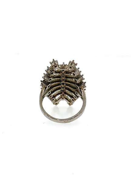 Interesting Sterling Silver Ring with White Gemstones