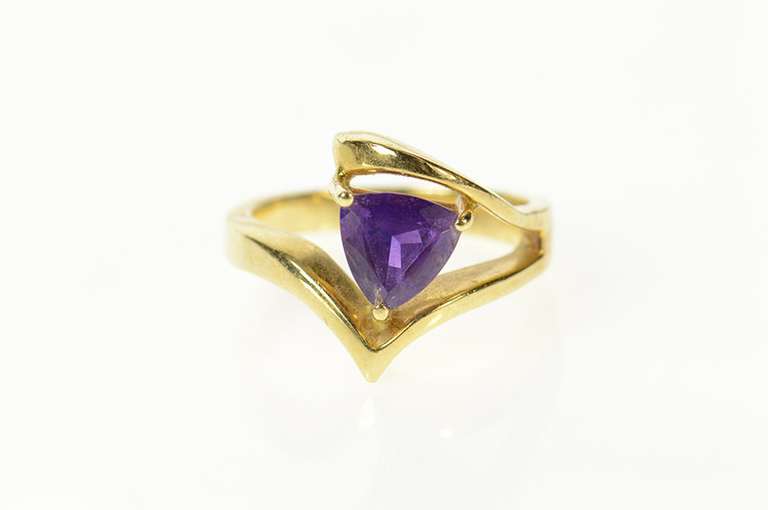 14K Yellow Gold Trillion Amethyst Geometric Statement Ring