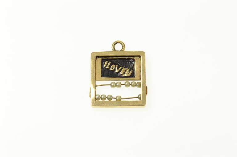 14K Yellow Gold I Love You Chalkboard Seed Pearl Abacus Charm/Pendant