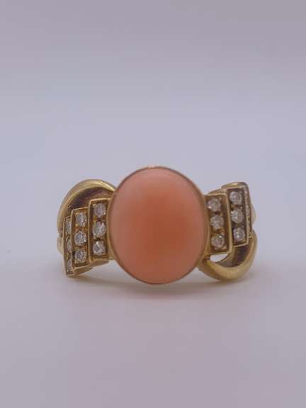 14kt Gold Coral & Diamond Cocktail Ring