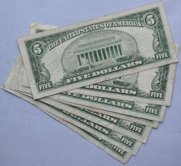 8 1934 D Series $5 Silver Certificates.