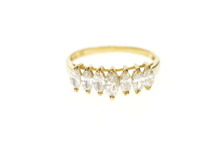 10K Yellow Gold Graduated Marquise Cubic Zirconia Statement Ring