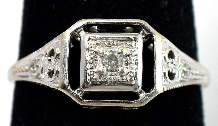 Filigree Diamond Ring in 14KT White Gold