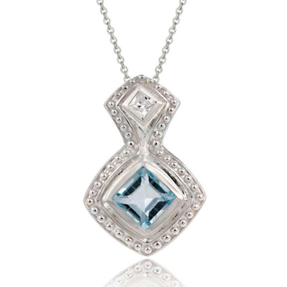 Sterling Silver Deisgner Genuine Blue Topaz Diamond shaped Pendant
