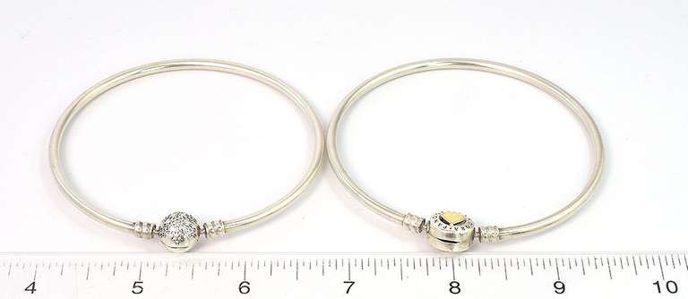 Pair of Pandora Bangle Bracelets in Sterling Silver