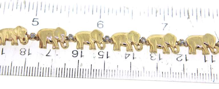 Powerful Yellow Gold Elephant Bracelet w Diamonds