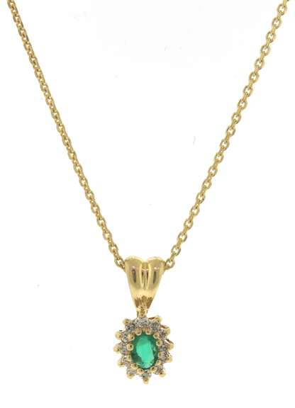 Charming Yellow Gold Emerald and Diamond Necklace