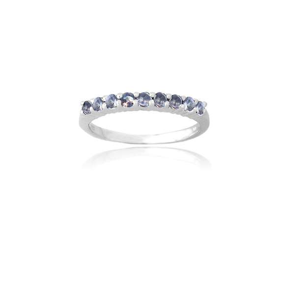 Sterling Silver Tanzanite CZ Semi-Eternity Band Ring