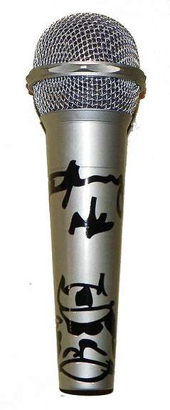 AC/DC Angus Young Signed Facsimile Microphone Plus Sketch