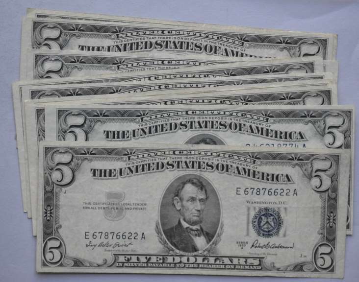 9 1953 A &A 1953 Series $5 Silver Certificates. .