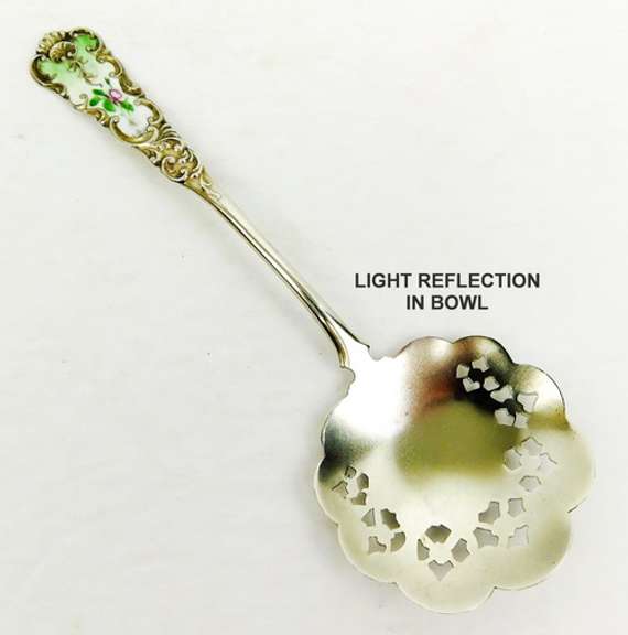 Antique Enameled Sterling Silver Berry Spoon