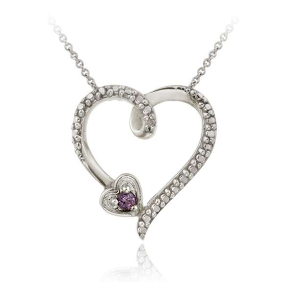 Sterling Silver Amethyst & Diamond Accent Open Heart Pendant
