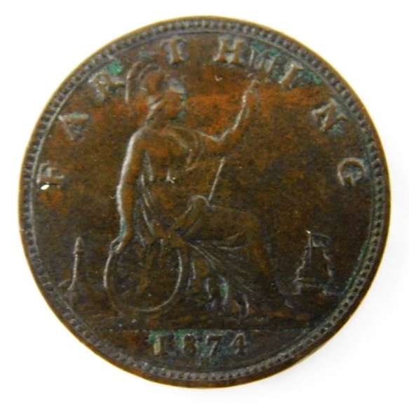Rare 1874 H Great Britain Farthing Coin