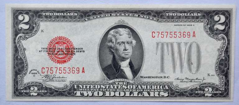Gem BU 1928 D Red Seal US Note