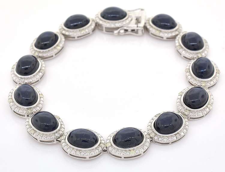 Sparkling 39.79CTW Star Sapphire & Diamond Bracelet in Sterling Silver