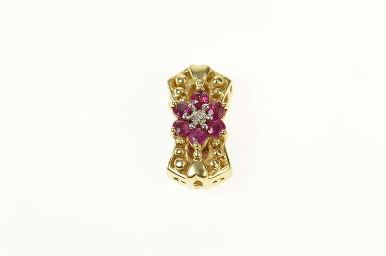 14K Yellow Gold Flower Ruby Diamond Slide Bracelet Charm/Pendant