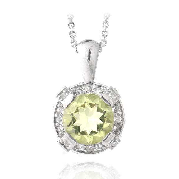 Sterling Silver 3.4ct TGW Lime Quartz & White Topaz Round Necklace Round Necklace