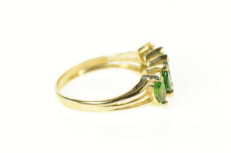 14K Yellow Gold Five Stone Green Tourmaline Statement Band Ring