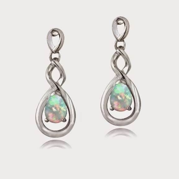 Sterling Silver Created White Opal Triple Infinity Twist Dangle Earrings
