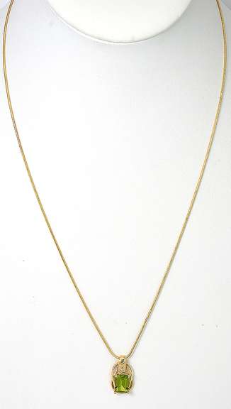 Vibrant Peridot & Diamond Necklace in 14KT Yellow Gold