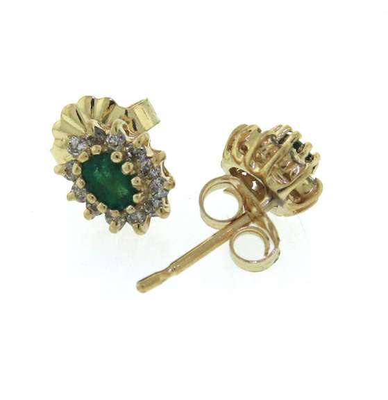 Fancy Yellow Gold Emerald and Diamond Earrings