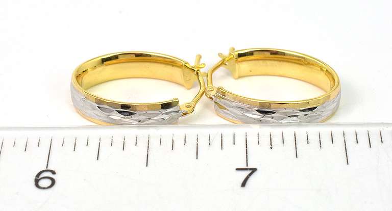Etched Elongated Hoops in 2-Tone 14KT Gold