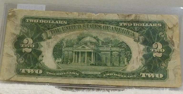 1928-G $2.00 FRN Red Seal, first yr issue of the small size, stained