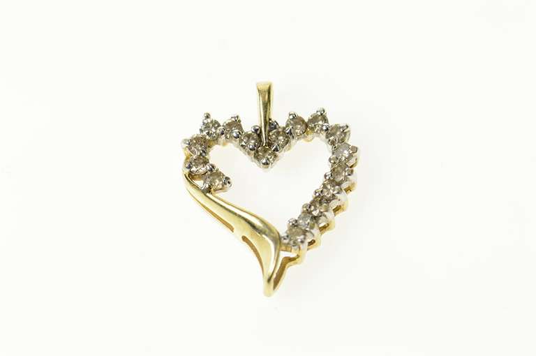 10K Yellow Gold Classic Wavy Simple Diamond Heart Love Pendant