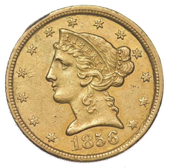 1856-C $5 Liberty Head Gold Half Eagle - Unc Details