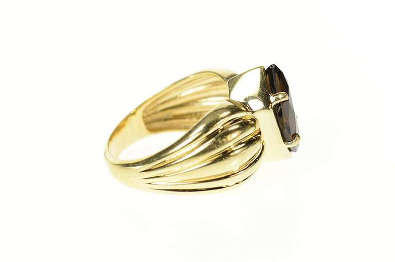 14K Yellow Gold Smoky Quartz Ornate Solitaire Statement Ring