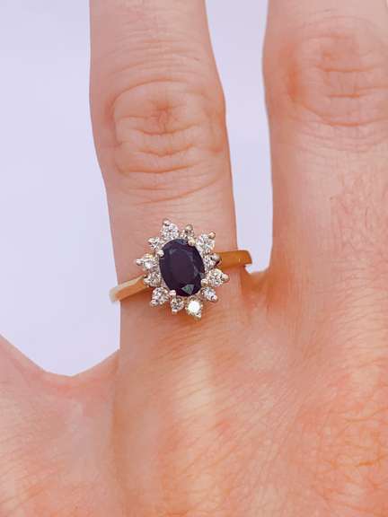 14kt Gold Blue Sapphire & Diamond Halo Cocktail Ring