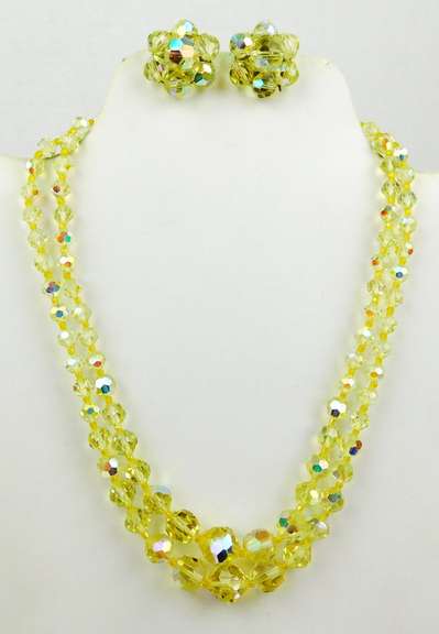 Vintage Yellow Crystal Necklace & Earrings