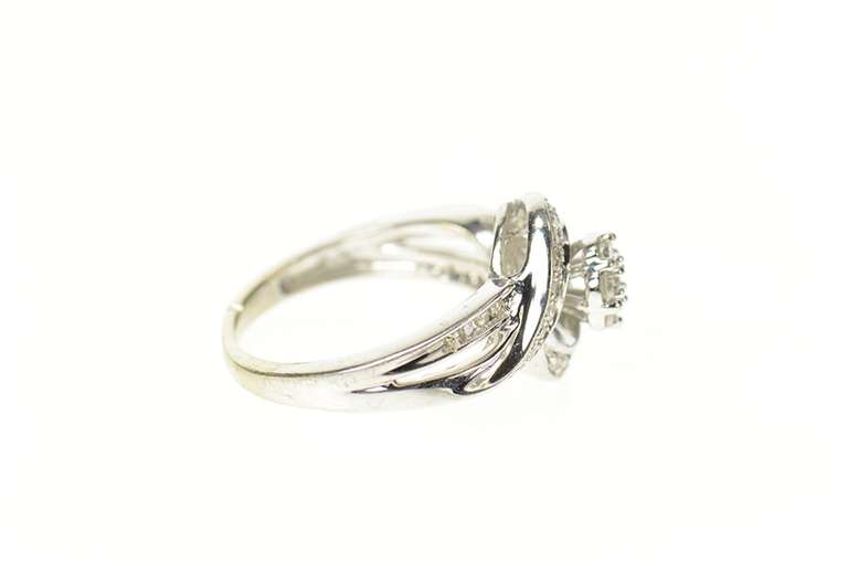 10K White Gold Diamond Flower Cluster Bypass Engagement Ring