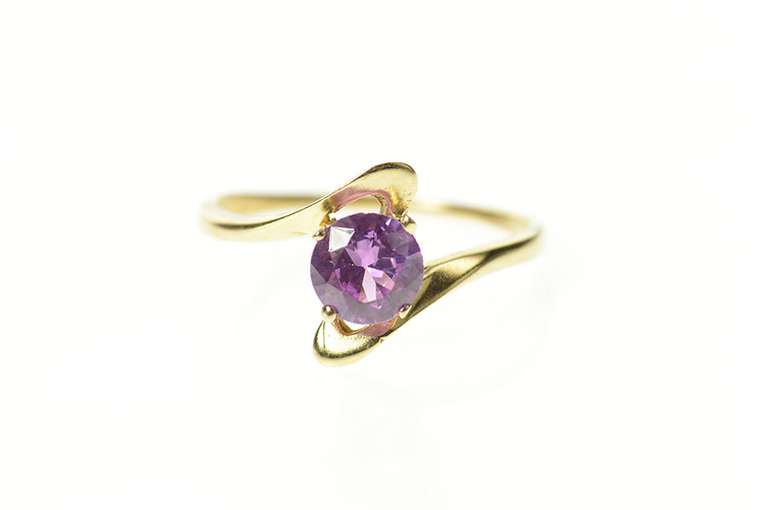 10K Yellow Gold Round Pink Topaz Wavy Bypass Statement Ring