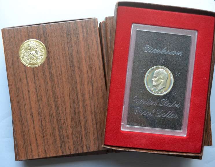 8 Brown Box Ike Silver Dollars