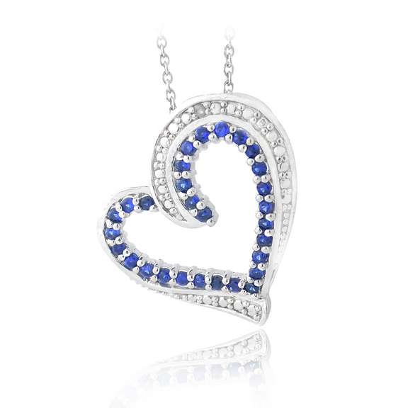 Created Sapphire & Diamond Accent Floating Heart Necklace