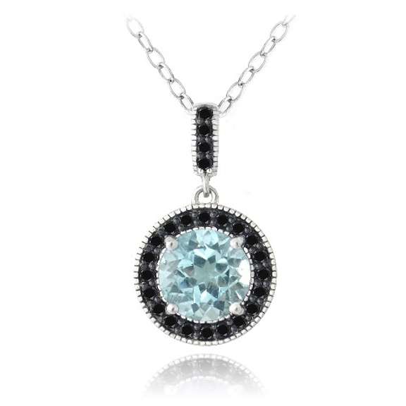 Sterling Silver 3.25ct Blue Topaz & Black Spinel Round Necklace