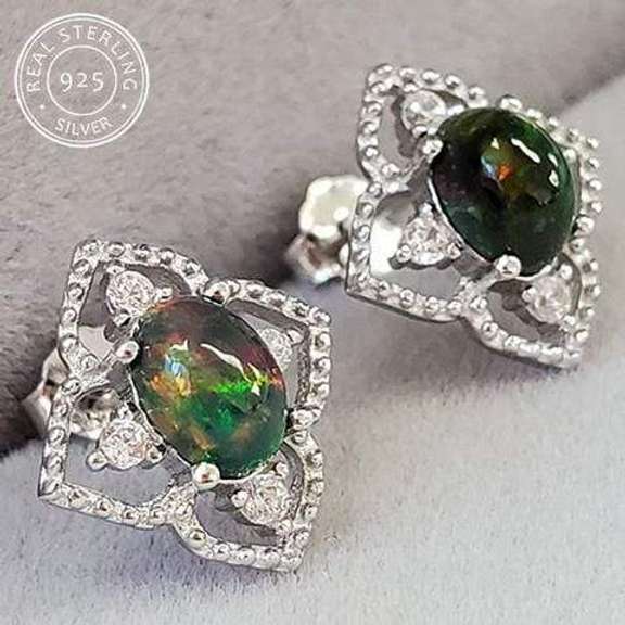 ETHIOPIAN BLACK OPAL & WHITE TOPAZ STERLING SILVER EARRINGS