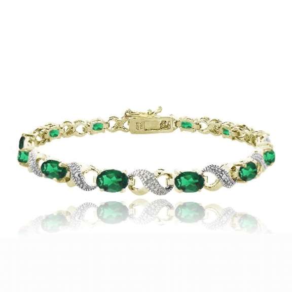 18K Gold Plated 5.4ct Created Emerald & Diamond Accent Infinity Links Bracelet