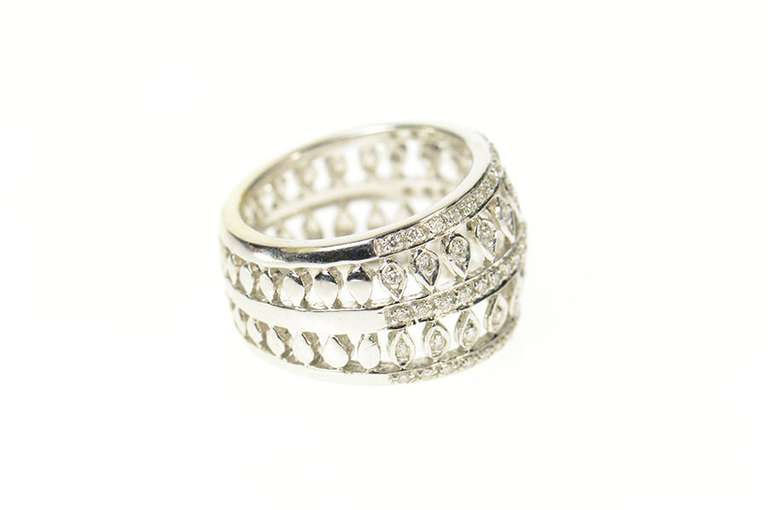 18K White Gold Ornate Tiered Diamond Graduated Statement Ring
