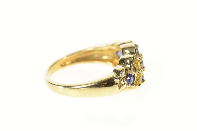 10K Yellow Gold Wavy Syn. Yellow & Blue Sapphire Statement Ring