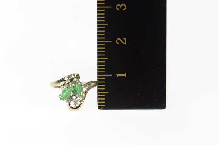 10K White Gold Marquise Emerald Diamond Accent Bypass Ring