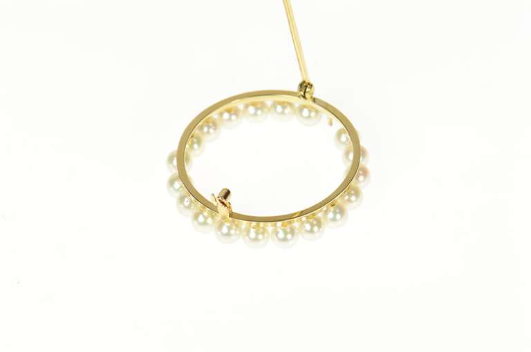 14K Yellow Gold Retro Pearl Circle Classic Statement Pin/Brooch