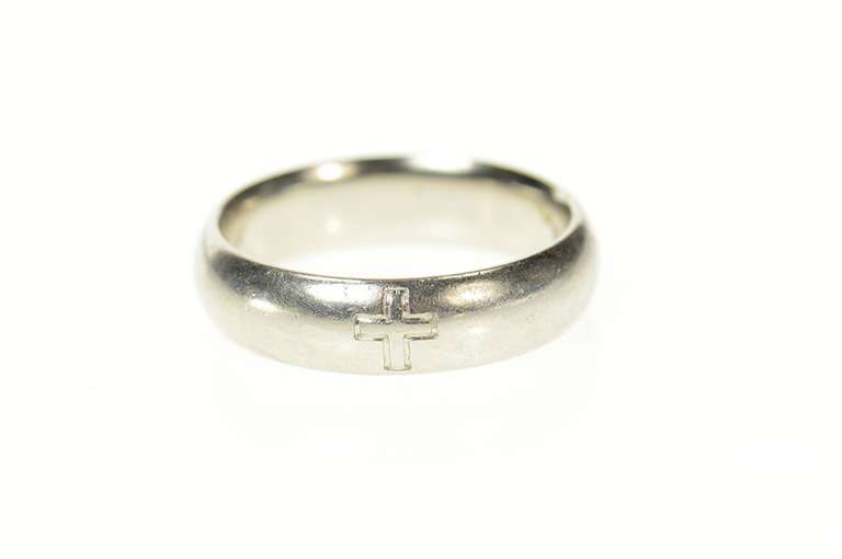 Platinum Men's Cross Design Christian Wedding Band Ring