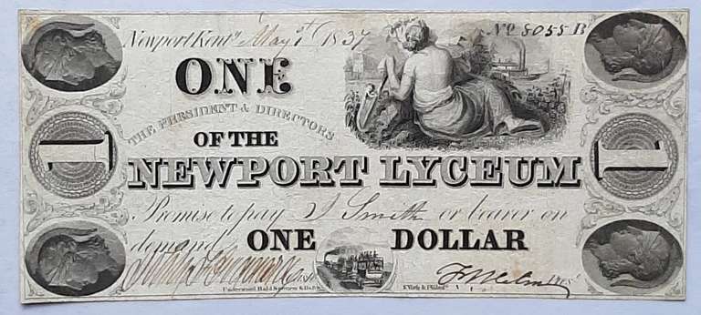 $ 1 1837 Newport Lyceum Kentucky Obsolete