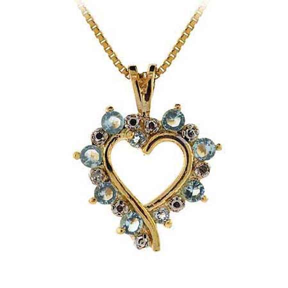 18K Gold over Sterling Silver Blue Topaz & Diamond Accent Open Heart Necklace