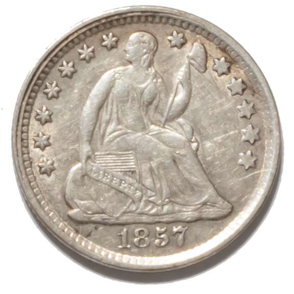 1857 Strong Near Unc Die Clash Seated Half Dime